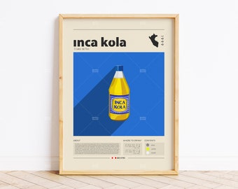 Inca Kola Poster, Cocktail Print, Peru Poster, Retro Poster, Housewarming Gift, Kitchen Decor, Mid Century Poster, Minimalist Print