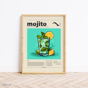 Póster de cóctel, impresión de cóctel, póster estadounidense, póster retro, regalo de inauguración de la casa, decoración de cocina, póster de mediados de siglo, impresión minimalista
