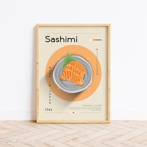 Sashimi Poster, Food Print, Japanese Food, Retro Poster, Housewarming Gift, Kitchen Decor, Mid Century Poster, Minimalist Print