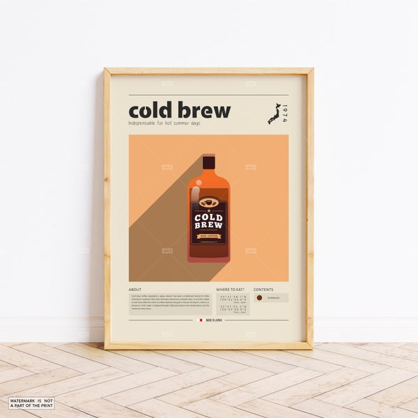 Cold Brew Poster, Coffee Print, Japan Coffee, Retro Poster, Housewarming Gift, Kitchen Decor, Mid Century Poster, Minimalist Print