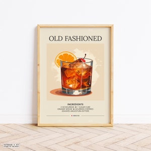 Impresión de arte antiguo / Decoración del carrito de bar / Cartel de cóctel / Signo de bebida exclusiva / Pared de moda / Retro minimalista elegante y sofisticado