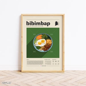 Bibimbap Poster, Food Print, koreanisches Essen, Retro Poster, Housewarming Geschenk, Küchendeko, Mid Century Poster, minimalistischer Druck