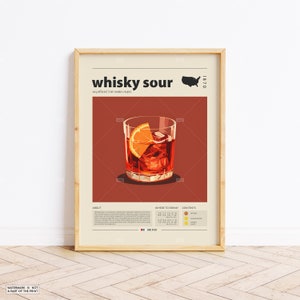 Poster Whiskey Sour, Cocktail Print, Amerikanisches Poster, Retro Poster, Housewarming Geschenk, Küchendeko, Mid Century Poster, Minimalistischer Druck