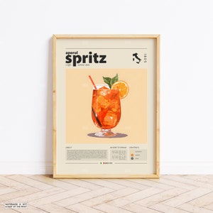 Plakat Spritz, wydruk koktajlowy, plakat włoski, plakat retro, prezent na parapetówkę, wystrój kuchni, plakat z połowy wieku, wydruk minimalistyczny