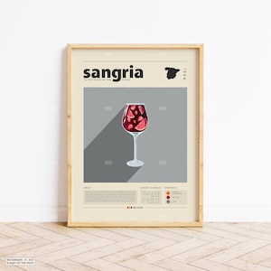 Poster Sangria, Cocktail Print, Spanisches Poster, Retro Poster, Housewarming Geschenk, Küchendeko, Mid Century, Minimalistischer Druck