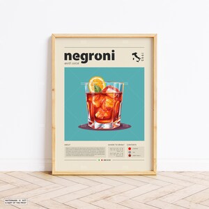 Negroni Poster, Cocktail Print, Italienisches Poster, Retro Poster, Housewarming Geschenk, Küchendeko, Mid Century Poster, Minimalistischer Druck