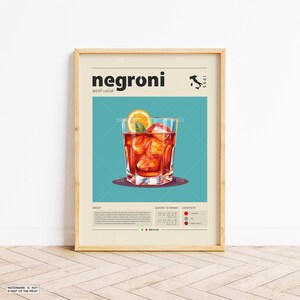 Negroni Poster, Cocktail Print,  Italian Poster, Retro Poster, Housewarming Gift, Kitchen Decor, Mid Century Poster, Minimalist Print