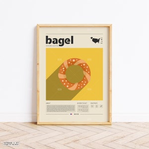 Bagel Poster,, American food,Retro Poster, Housewarming Gift, Kitchen Decor, Mid Century Poster, Minimalist Print