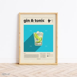 Gin & Tonic Poster, Cocktail Druck, Indisches Poster, Retro Poster, Housewarming Geschenk, Küchendeko, Mid Century Poster, Minimalistischer Druck
