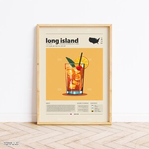 Long Island Poster, Cocktail Print, Amerikanisches Poster, Retro Poster, Housewarming Geschenk, Küchendeko, Mid Century Poster, Minimalistischer Druck