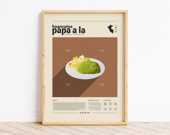 Papa a la Huancaina Poster, Food Print, Peru Food, Retro Poster, Housewarming Gift, Kitchen Decor, Mid Century Poster, Minimalist Print