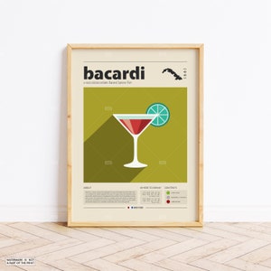 Póster de cóctel, impresión de cóctel, póster estadounidense, póster retro, regalo de inauguración de la casa, decoración de cocina, póster de mediados de siglo, impresión minimalista
