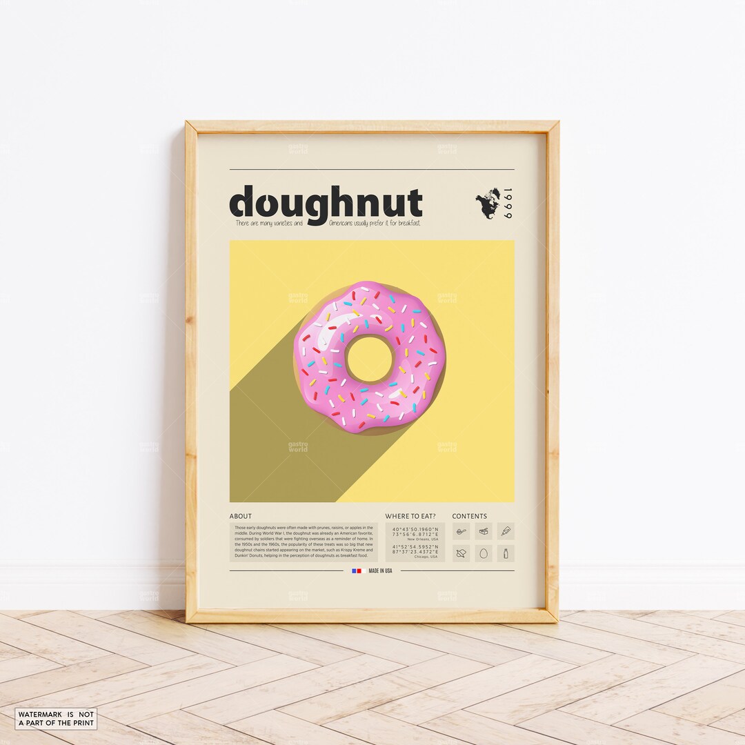 Doughnut Food Poster,, American Food, Retro Poster, Housewarming Gift