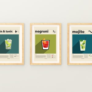 Cocktail Poster Set von 3, Italienisches Poster, Retro Poster, Housewarming Geschenk, Küche Dekor,Mid Century Poster, Minimalistischer Druck