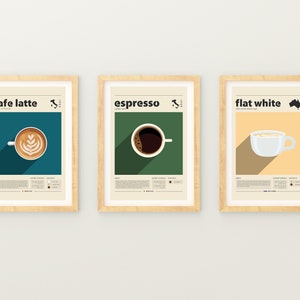 Coffee Poster Set of 3, Coffee Print, Italian Coffee, Retro Poster, Housewarming Gift, Kitchen Decor, Mid Century Poster, Minimalist Print