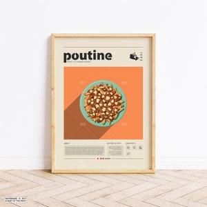 Pôster de Poutine, Impressão de comida, Comida canadense, Pôster retrô, Presente de inauguração de casa, Decoração de cozinha, Pôster de meados do século, Impressão minimalista