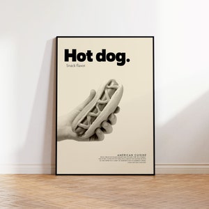Póster de hot dog, comida americana, póster retro, regalo de inauguración de la casa, decoración de cocina, póster de mediados de siglo, impresión minimalista, impresión de cocina, impresión retro
