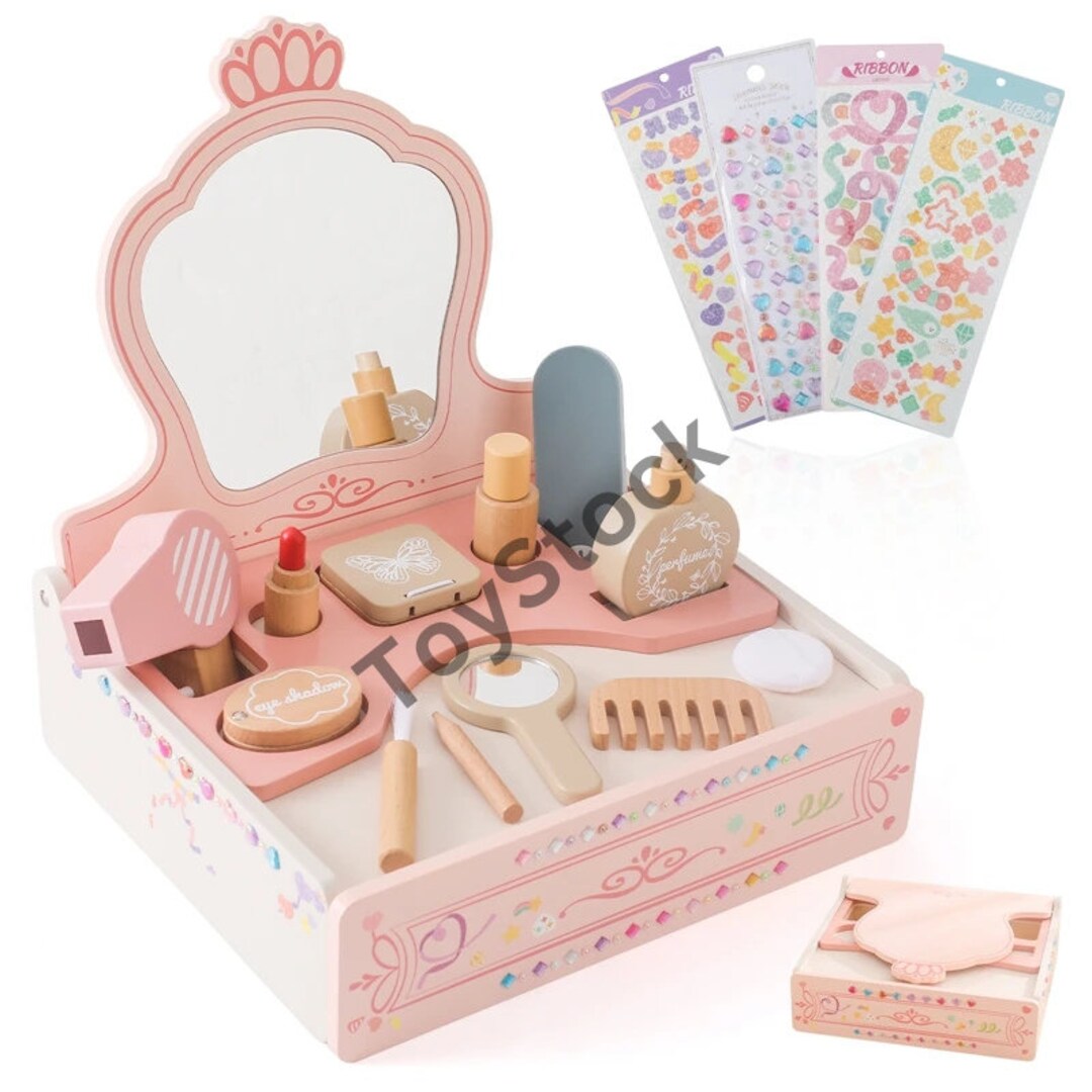 Wooden Makeup Set Play House Toy Children Simulation Dressing Table Makeup Toy Girl Little