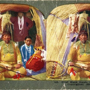 Chief Blackhawk Squaw Papoose - Antique Stereoview Card TJ1-C1