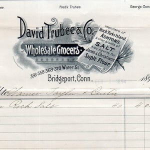 1891 David Trubee & Co Grocers Bridgeport CT Recibo Membrete D24
