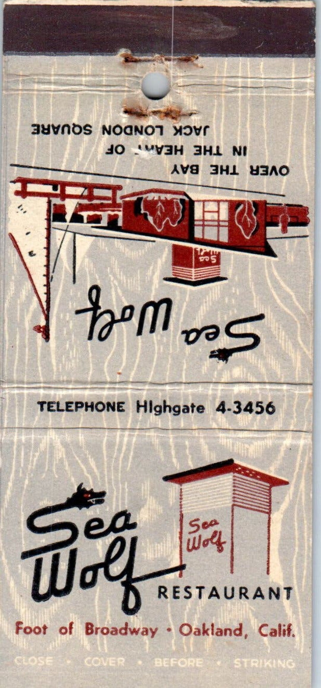 Sea Wolf Restaurant Oakland California Advertising Matchbook Cover SB3