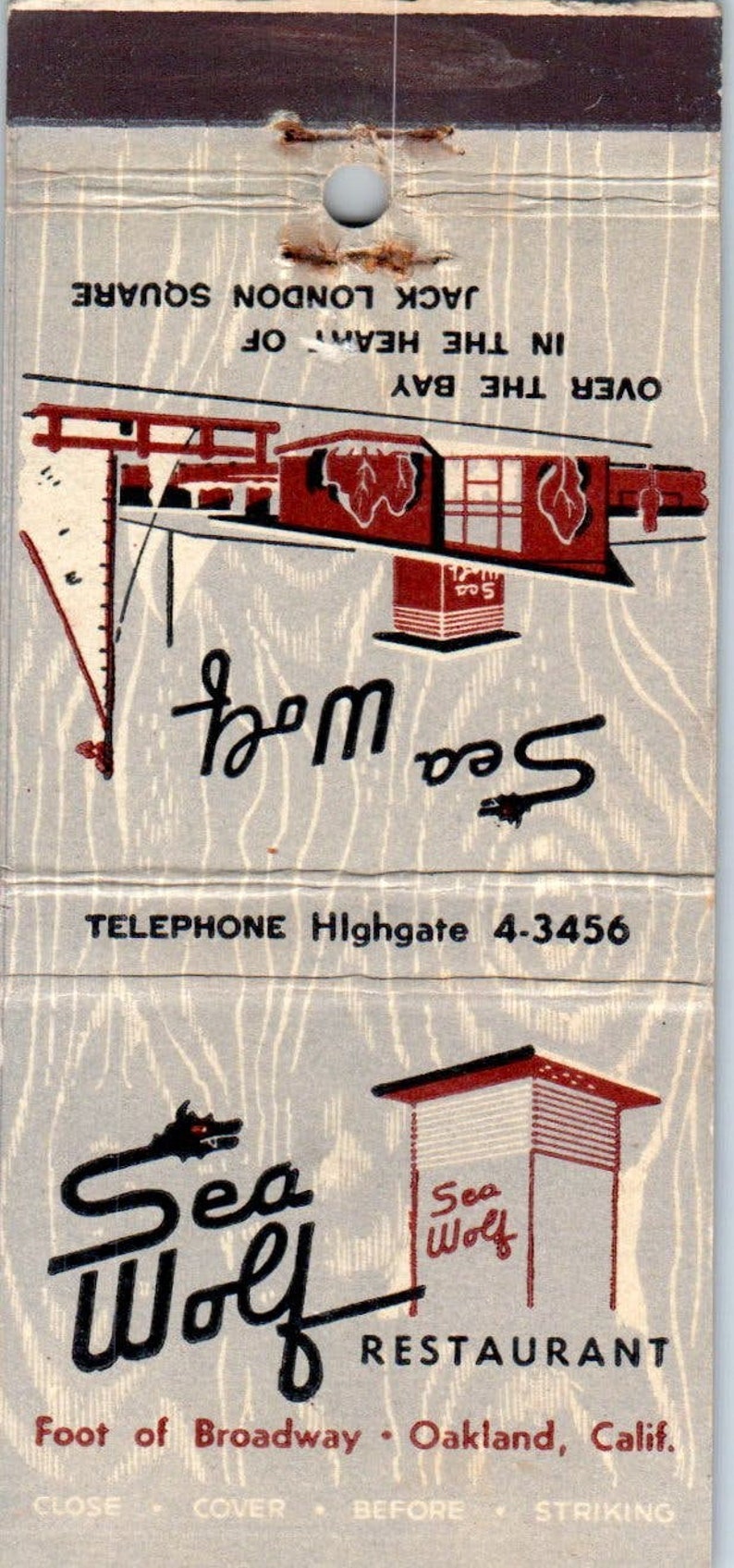 Sea Wolf Restaurant Oakland California Advertising Matchbook Cover SB3