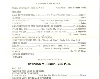 1961 First Baptist Church Huntsville TX Service Program Pastor W.Y. Pond Jr. AE8