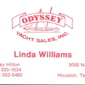 Odyssee Yacht Sales Linda Williams Houston Vintage Visitenkarte SD8-B8
