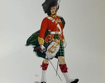 Gordon Highlanders Scottish Military Uniform Lithograph Vtg Art Print 10x13 V5