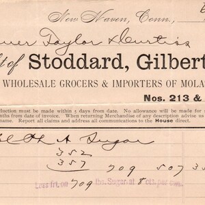 1898 Stoddard, Gilbert & Co Grocers New Haven CT Recibo Membrete D24