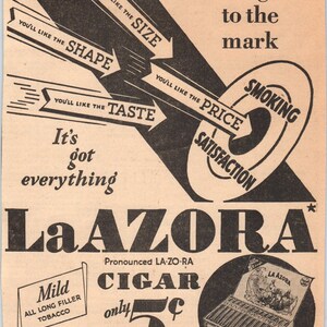 La Azora Charuto G.H.P. Cigar Co 6x8" 1935 Minneapolis Journal Anúncio D10