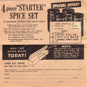 1958 Rap-In-Wax Paper Company Spice Starter definiu correspondência em anúncio de oferta AE2