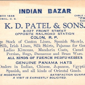 c1900 K.D. Patel & Sons Visitenkarte Cristobal C.Z. Panama indische Basar AE6