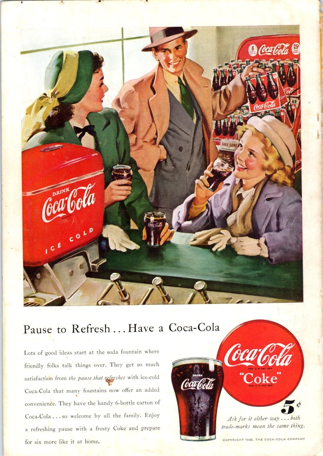 コカコーラ ビンテージトレイThe Pause That Refreshes COCA COLA, The Pause That Refreshes, Vintage 1950s Two-Sided