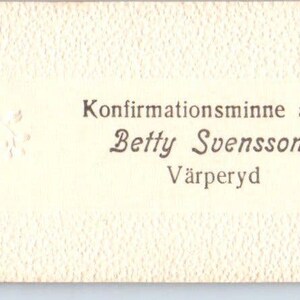 Betty Svensson Värperyd Konfirmations Minne cartão telefônico sueco em relevo AE2
