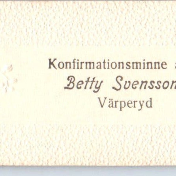 Betty Svensson Värperyd Konfirmations Minne Embossed Swedish Calling Card AE2