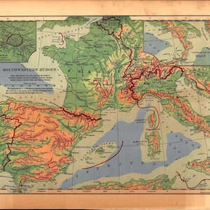 Sud-ouest de l'Europe France Espagne Italie 1901 Carte V14-1