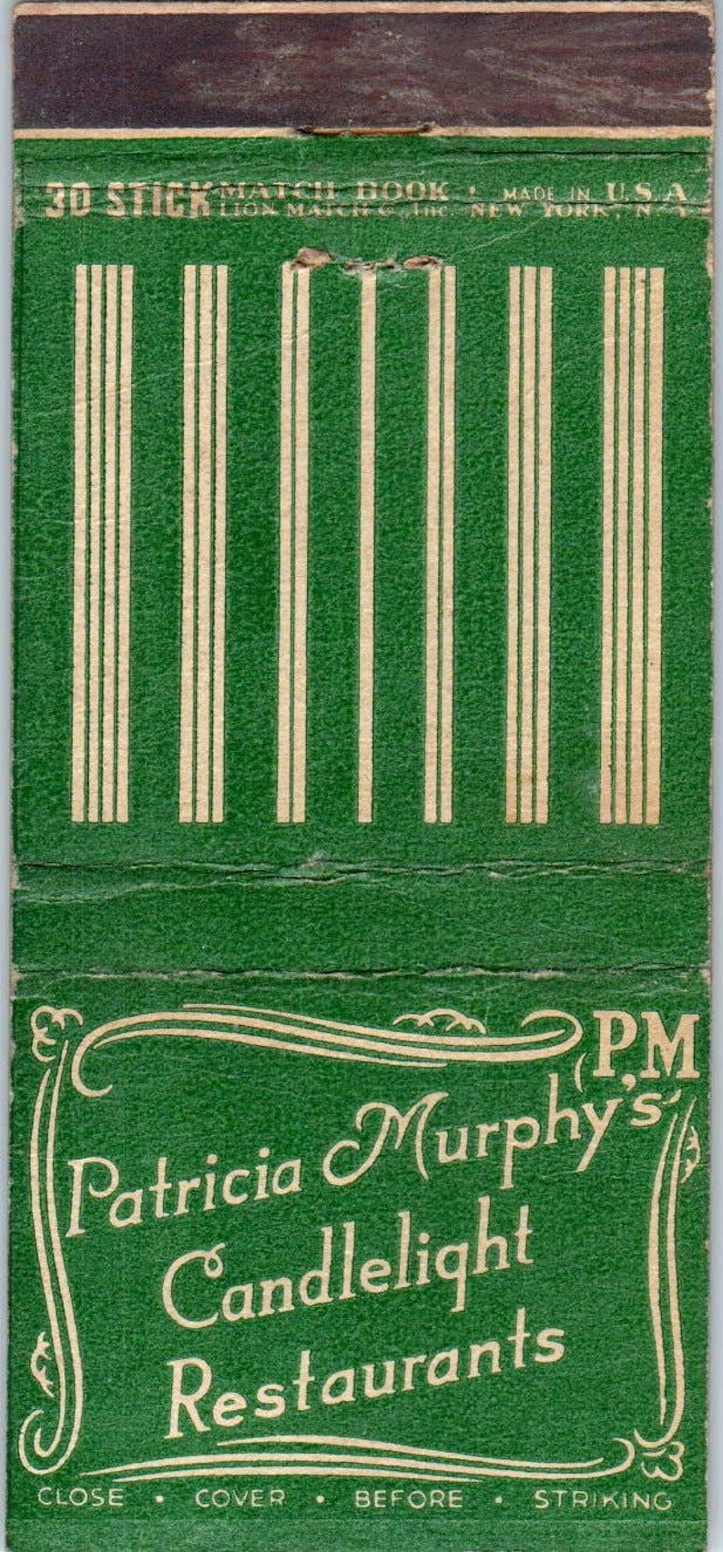 Patricia Murphy's Candlelight Restaurant Brooklyn Advertising Matchbook