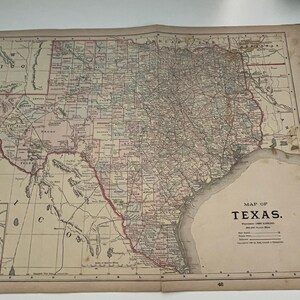 Gravure de carte dépliante 1894 V1-6 du Texas, de la Californie et du Nevada