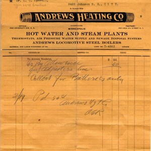 1915 Andrews Heatin Co Briefkopf Billhead Minneapolis minnell D9