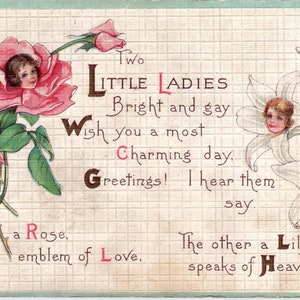Kleines Damengesicht in Blüte Rose Lilie 1915 Original Postkarte TK1-27