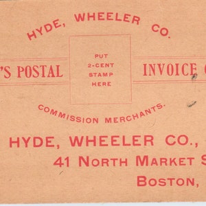 1890 Hyde, Wheeler Co Groceries Postal Mailing Card Boston MA AF7-E7
