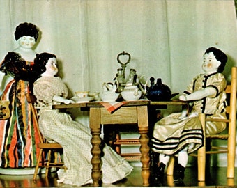 China Doll Tea Party Maretta's Doll Shop Bourbon's Antique Center Postcard PB9