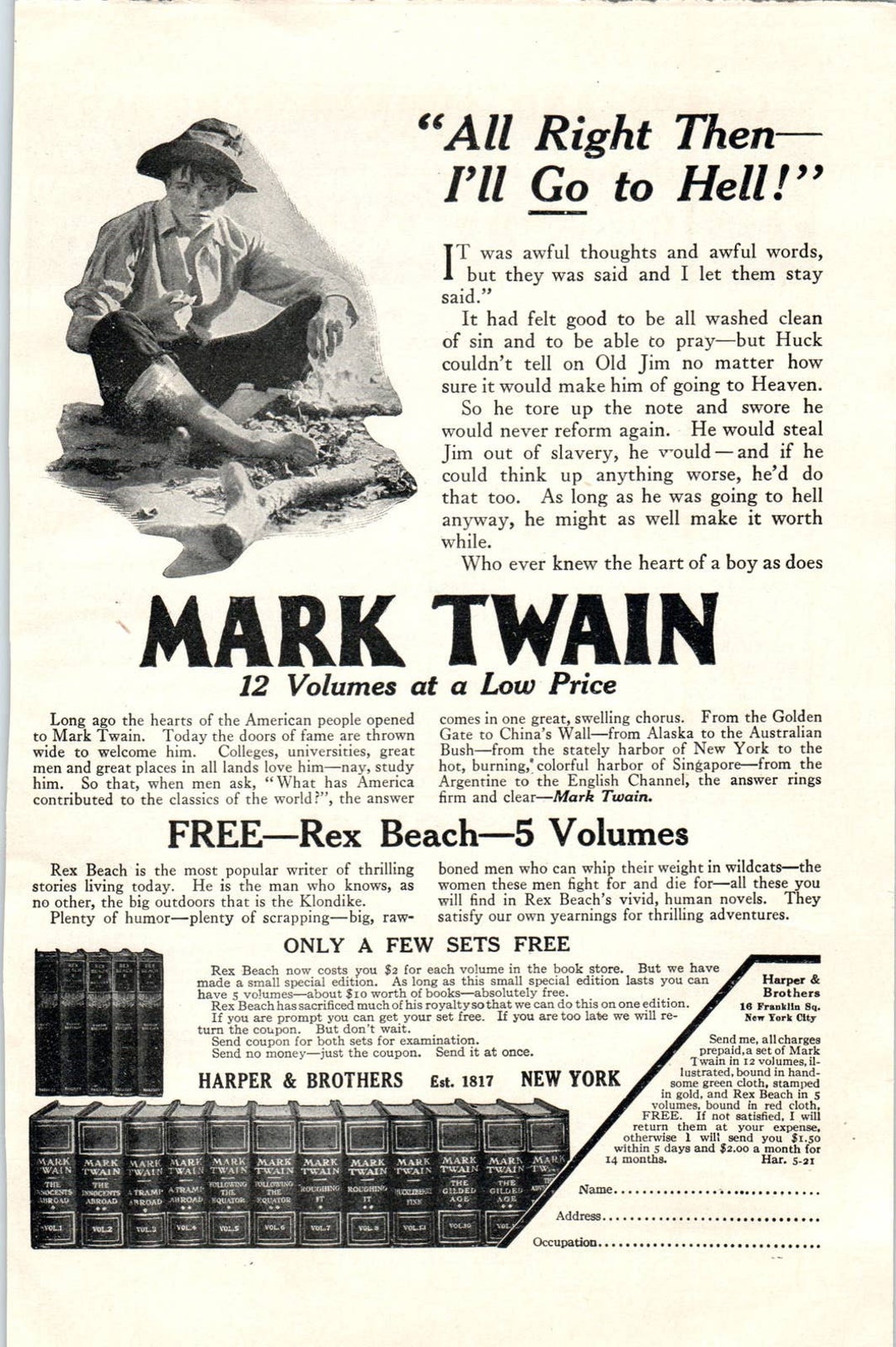 Mark Twain 12 Volume Book Set Harper Brothers - 1921 Original Ad TJ7-L ...