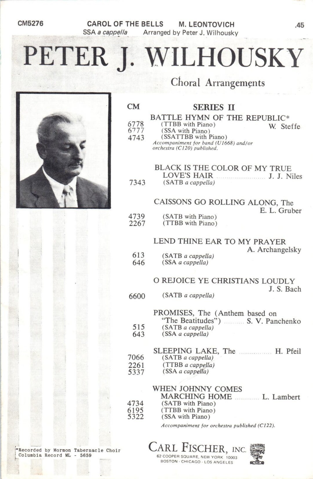 1940 Sheet Music Peter J. Wilhousky Carol of the Bells Choral ...