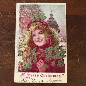 Cartão postal antigo do edifício do Capitólio de 1905, Feliz Natal, Sra. L. A. Sykes Mica PE1