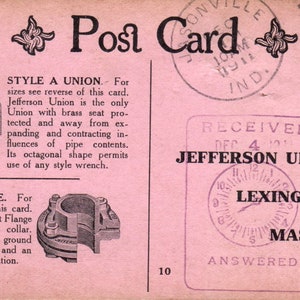 1911 Jefferson Union Co Lexington MA Carte postale publicitaire PD7
