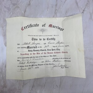 1936 Heiratsurkunde Louise Sheehan Albert Sauger NYC FL6-1