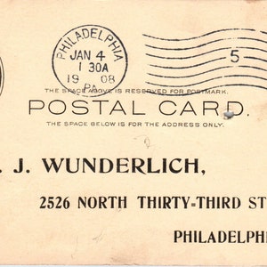 1908 F.J. Wunderlich Philadelphia PA Post Karte PE4