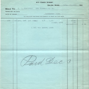 Chas. Spiegel Shoes Salem MA 1925 Original Billhead Membrete Recibo D8